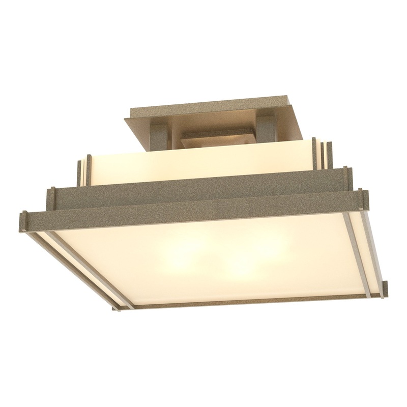 Steppe Small Semi-Flush Soft Gold White Art Glass (BB)