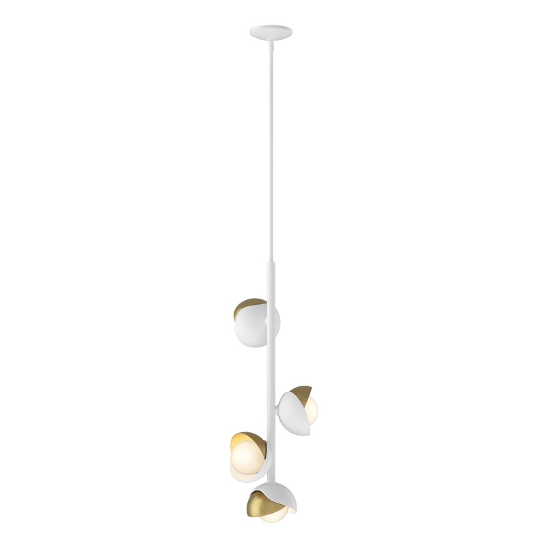 Brooklyn 4-Light Double Shade Vertical Pendant White Modern Brass