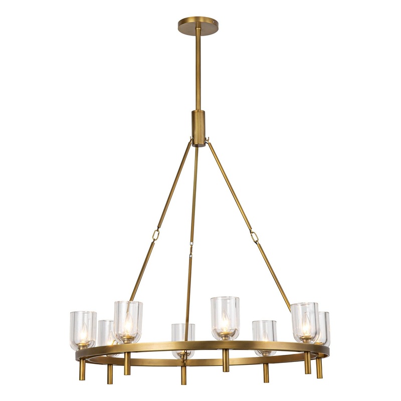 Eight Light Chandelier from the Lucian Collection in Vintage Brass/Clear Crystal Finish by Alora