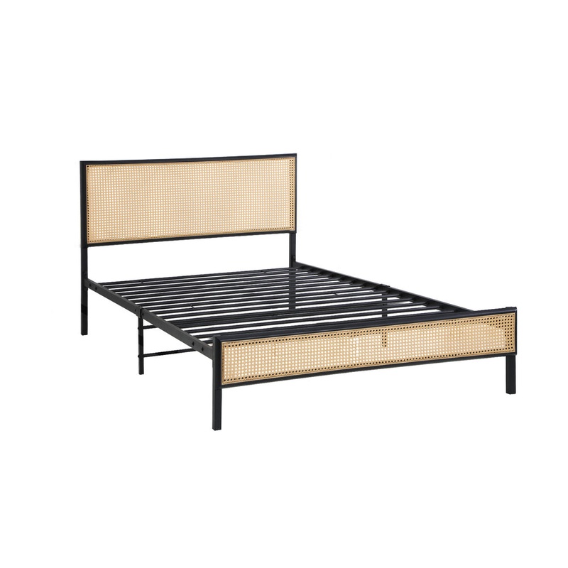Metal Bed Frame Single Size with Rattan Board