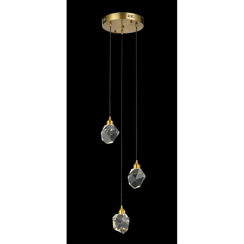 Rock Crystal 3-Light Multi Pendant Antique Brass
