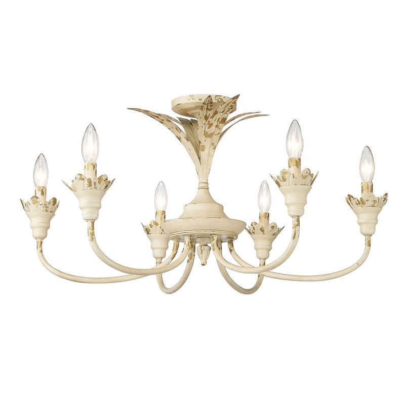 Six Light Semi-Flush Mount from the Lillianne Collection in Antique Ivory Finish by Golden