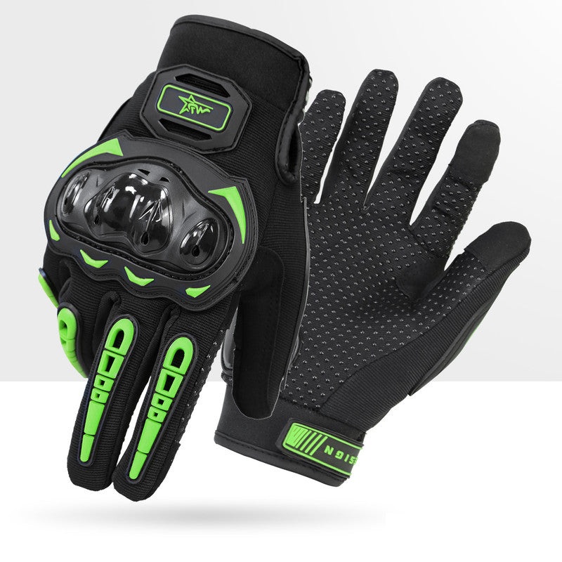 Size 2XL Green and Black Protective Motorcycle Riding Gloves – Hard Knuckle Armour & Touchscreen Fingertips