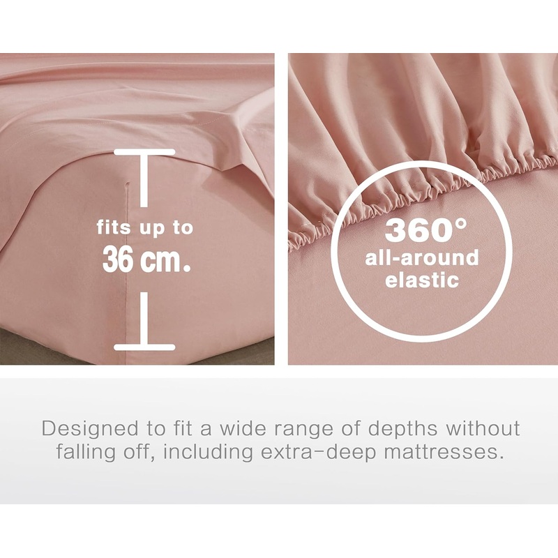 100% Vintage Washed Microfibre Fitted Sheet Set  Ultra Soft & Lightweight All-Season Fitted Sheet with 2 Pillowcases (Pink, King Size)
