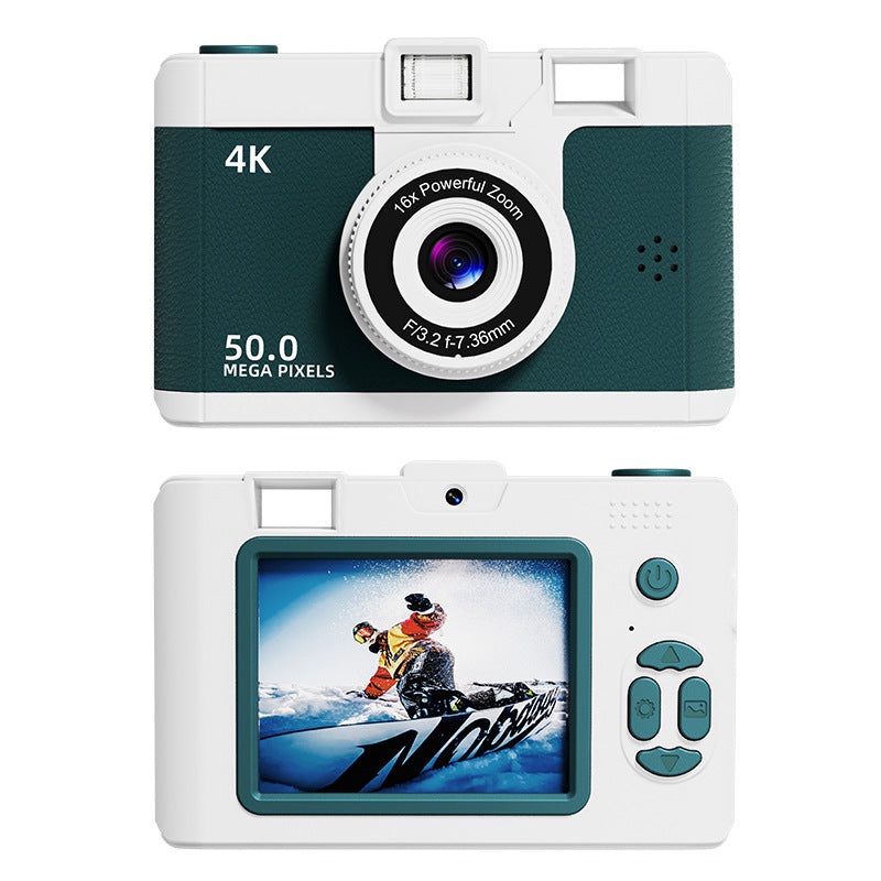 Compact 4K Digital Camera – 50MP, 16x Zoom, 2.4-inch IPS Screen, WiFi & Fill Light – Retro CCD Style(Green)