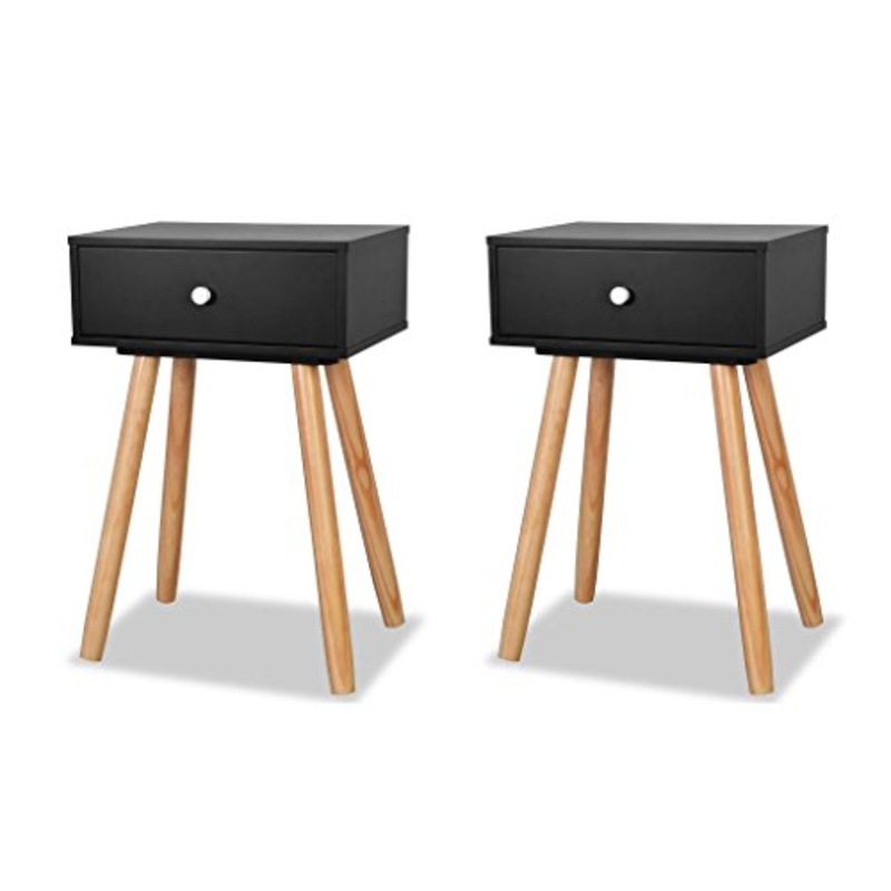 Festnight Set 2 pz Comodini Sospeso Camera da Letto Design Moderno con Cassetta in Legno Massello di Pino Nero/Marrone,Comodino Cameretta,Comodino Porta Ogetti,Comodino Porta Telefono 40x30x61 cm