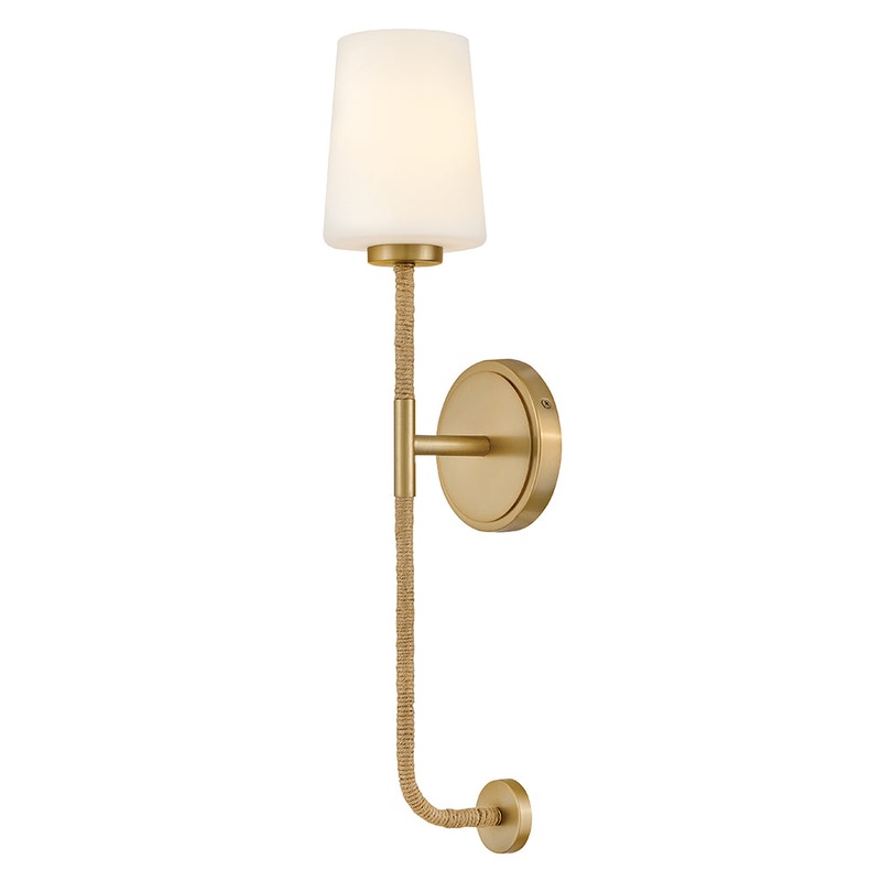 Kline Large Single Light Tall Sconce Lacquered Brass and Natural