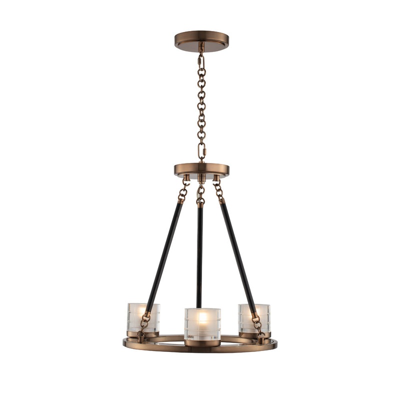 LED Chandelier from the Library Collection in Library Brass Finish by Kalco
