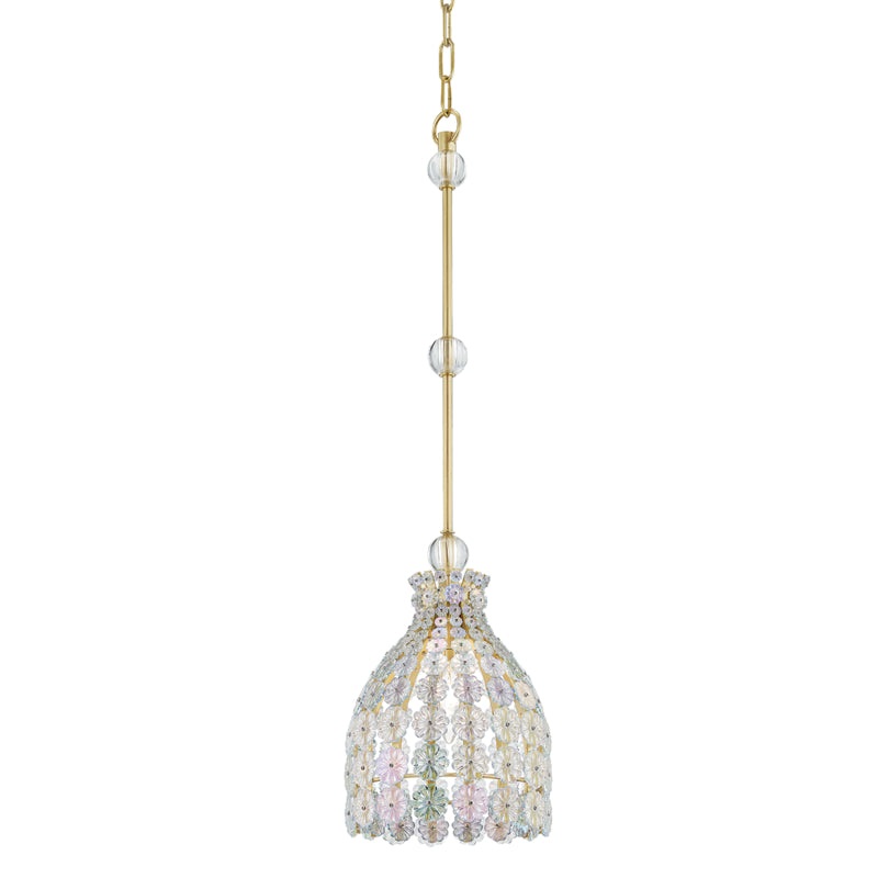 One Light Pendant from the Floral Park Collection in Aged Brass Finish by Hudson Valley