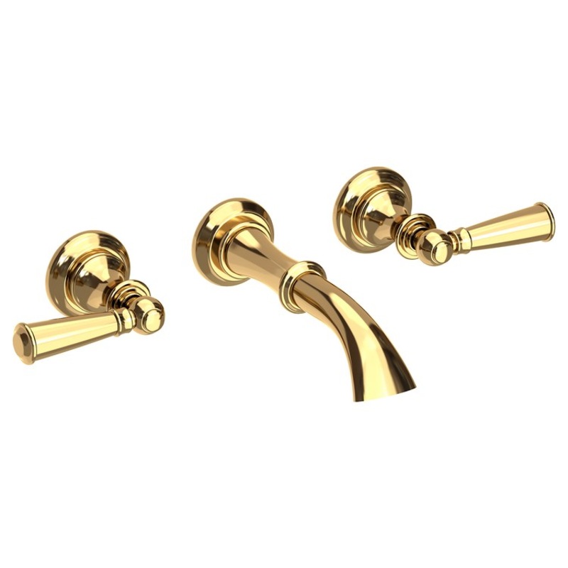 Sutton Two Handle Wall-Mount Bathroom Faucet with Lever Handles – Polished Brass Uncoated