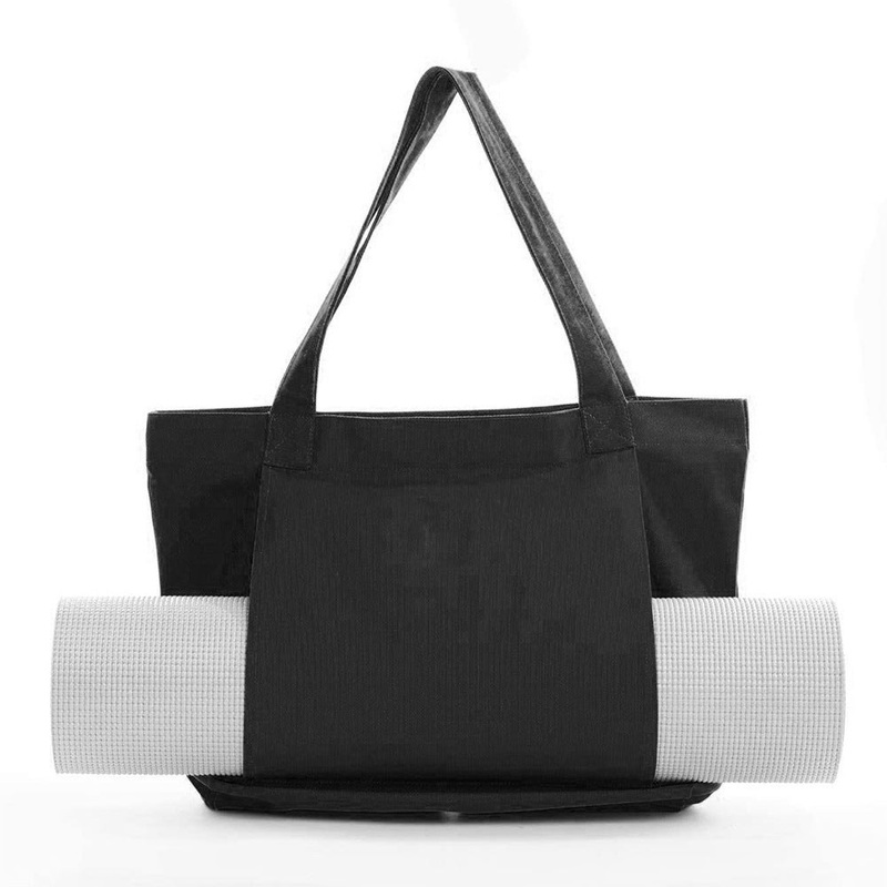 Yoga Mat Tote Bag – Durable Canvas Shoulder Bag for Outdoor Workouts & Travel(Black)