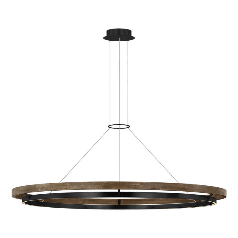 Grace 65 Chandelier Matte Black / Weathered Oak Wood