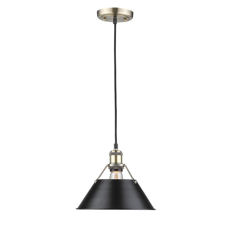 Orwell AB 1 Light Pendant – 10″ in Aged Brass with Matte Black Shade