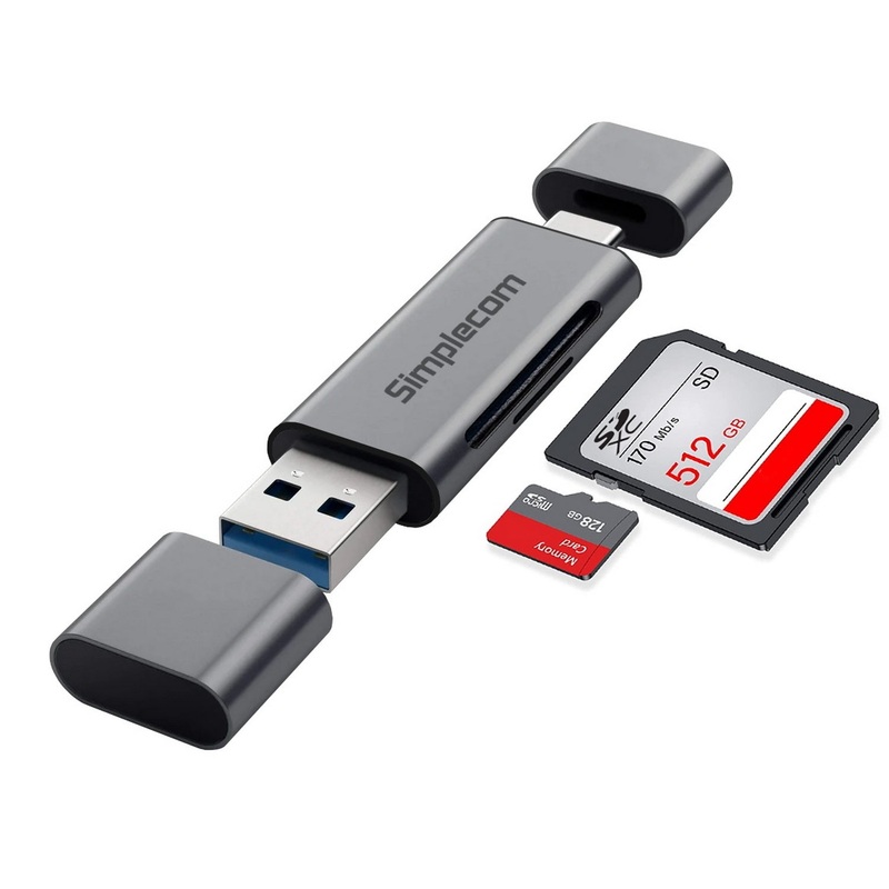 Simplecom CR402 SuperSpeed USB-C and USB-A SD/MicroSD Card Reader USB 3.2 Gen 1 USB 3.0