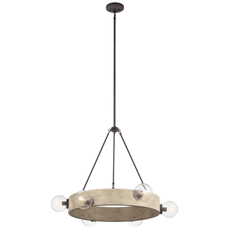 Six Light Chandelier from the Marquee Collection in White Washed Wood Finish by Kichler
