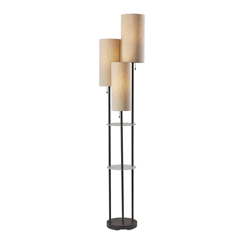 Trio Shelf Floor Lamp Black with Antique Brass Accents