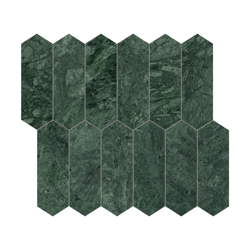 2″ x 6″ Diosa Verde Picket Polished Marble Mosaic 1 Sheet = .87 Sqft 2″ x 6″