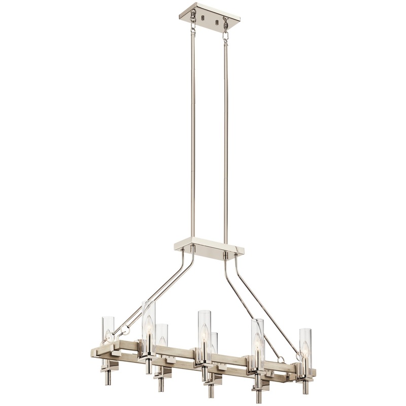 Kichler 44285WWW Eight Light Linear Chandelier, White Washed Wood