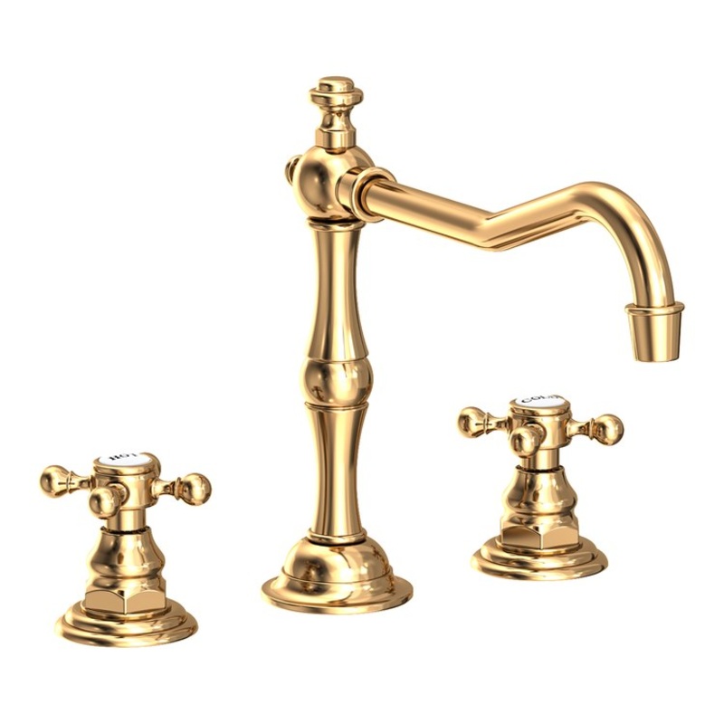 Kitchen Faucet Chesterfield 8 to 20 Inch Spread 2 Cross ADA Polished Brass Uncoated Living Spout Height 5-13/16 Inch Spout Reach 9-7/16 Inch 1.8 Gallons per Minute