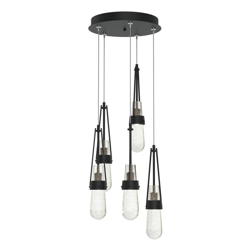 Link 5-Light Blown Glass Pendant Black Clear Bubble Glass (YG)