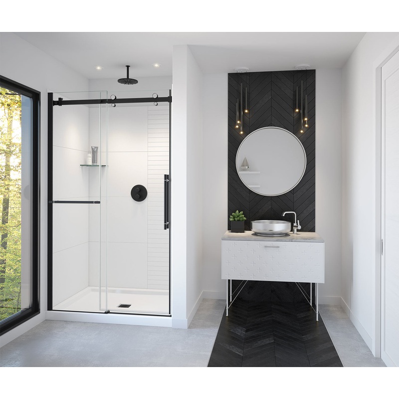 MAAX 138465-900-360-000 Vela 44 -47 x 78  in. 8mm Sliding Shower Door with Towel Bar for Alcove Installation with Clear glass in Matte Black and Chrome