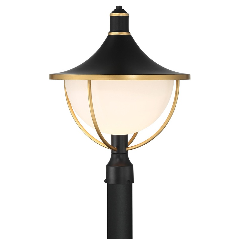 One Light Outdoor Post Mount from the Atlas Collection in Matte Black/Textured Gold Finish by Crystorama