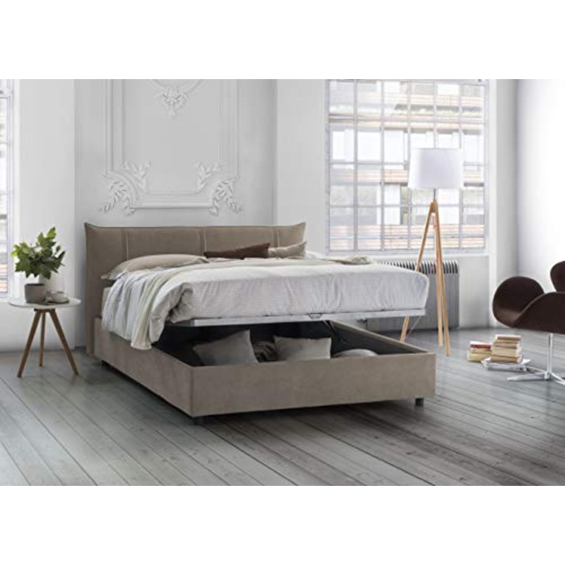 Talamo Italia Letto contenitore Matrimoniale Alice, Made in Italy, Letto con rivestimento in tessuto, Apertura frontale, con materasso 160×200 cm incluso, Tortora