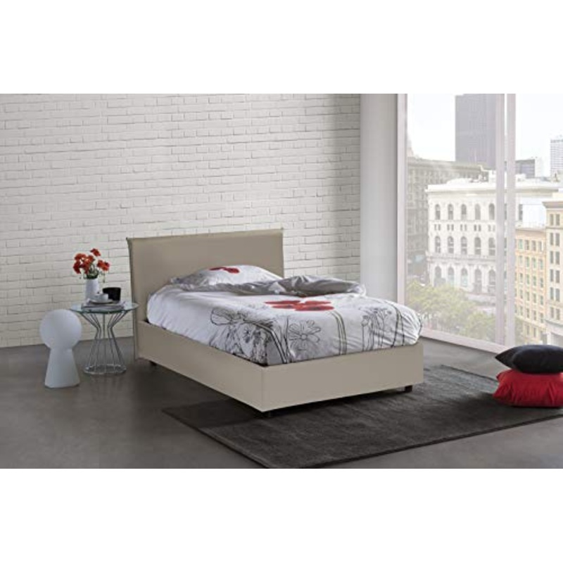 Talamo Italia Letto contenitore Una piazza e mezza Anna, Made in Italy, Letto con rivestimento in ecopelle, Apertura frontale, adatto per materasso cm 120×190, Tortora