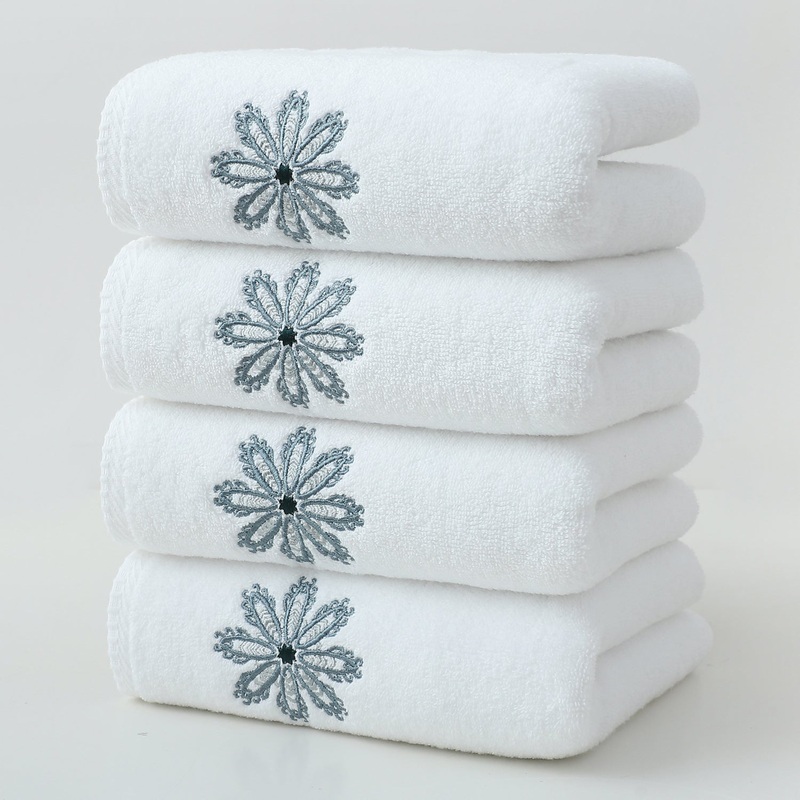 White 4-Pack Elegant Green Floral Embroidered Cotton Hand Towels – Ultra Soft & Absorbent