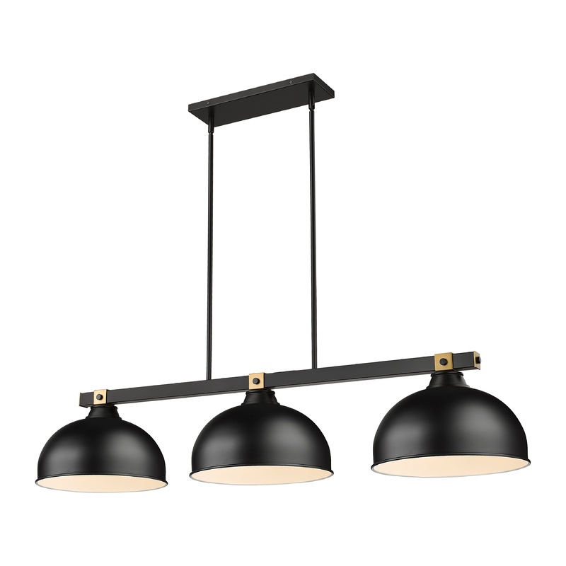 Bronte 3-Light Billiard Matte Black + Rubbed Brass Dome Matte Black Steel