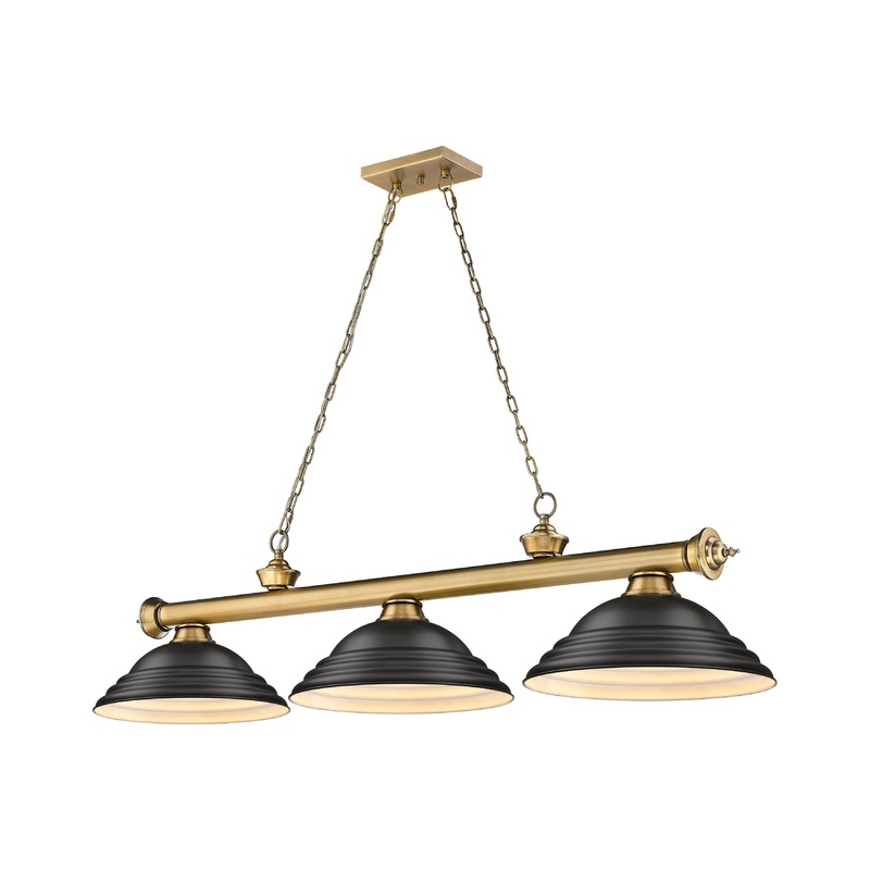 Cordon 3-Light Billiard Rubbed Brass Dome Matte Black Steel