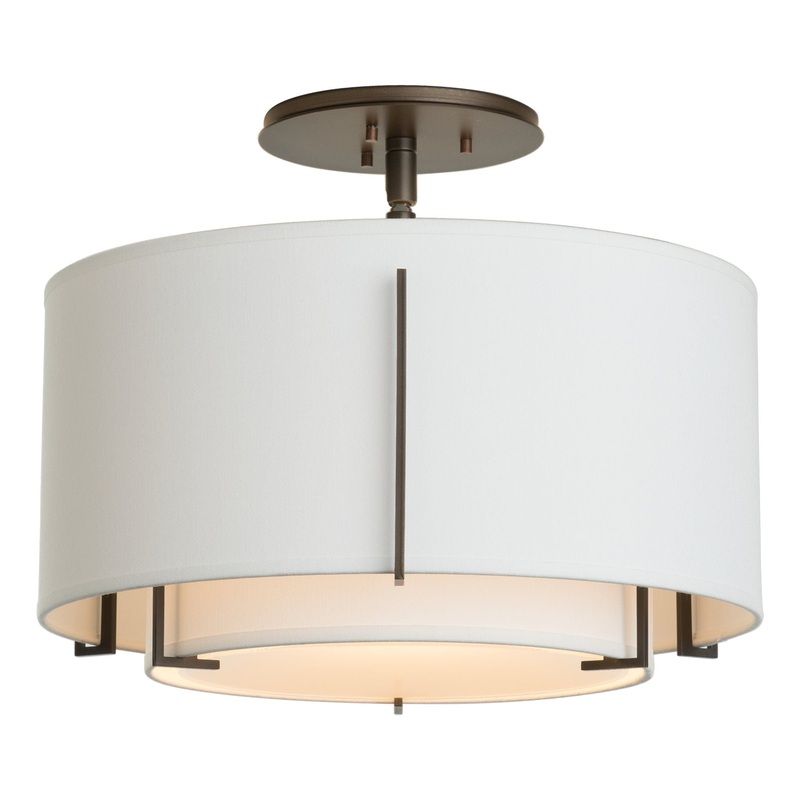 Exos Small Double Shade Semi-Flush Dark Smoke Natural Anna Inner Shade & Natural Anna Outer Shade