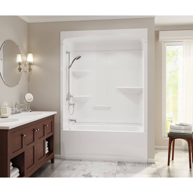 MAAX 105916-SL-000-001 Camelia TSR-6032 Acrylic Alcove Left-Hand Drain Three-Piece Tub Shower in White