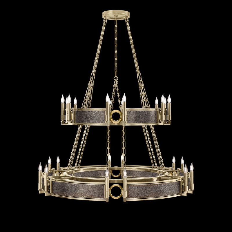 Mirage 50″W Round Chandelier Soft Gold Leaf/Brass/Pebble