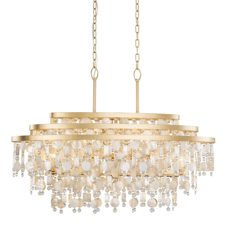 Nine Light Linear Pendant from the Kalani Collection in French Gold Finish by Varaluz