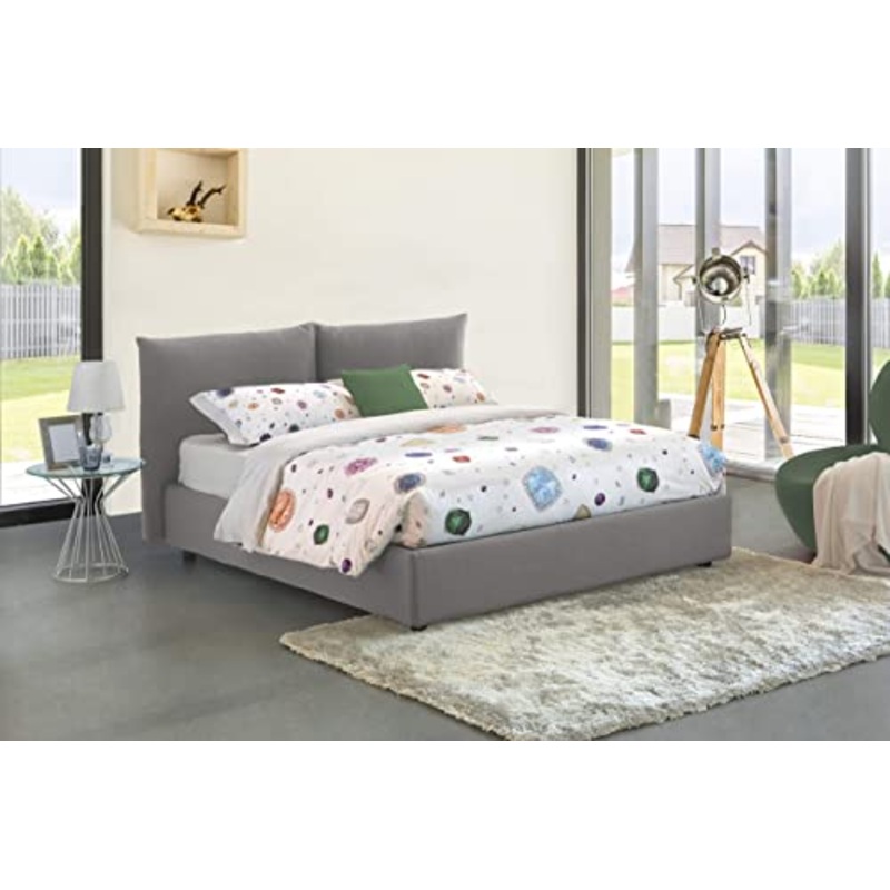 Talamo Italia Letto contenitore Matrimoniale Rosa, Made in Italy, Letto con rivestimento in tessuto, Apertura frontale, adatto per materasso cm 160×190, Grigio