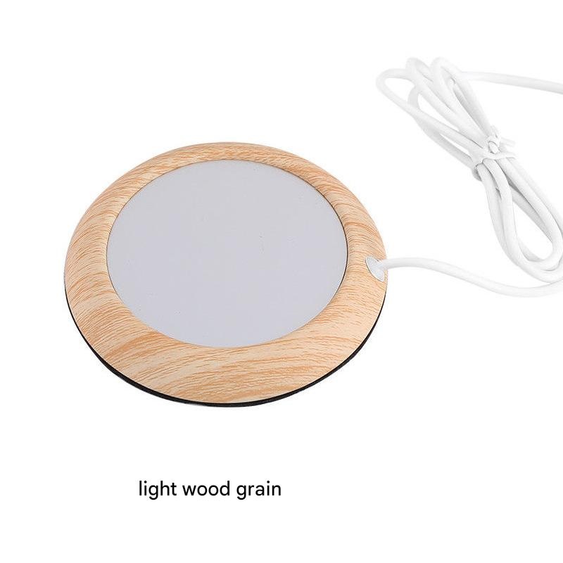 USB Cup Warmer – Wood Grain Electric Beverage Heater for Desk Office Home