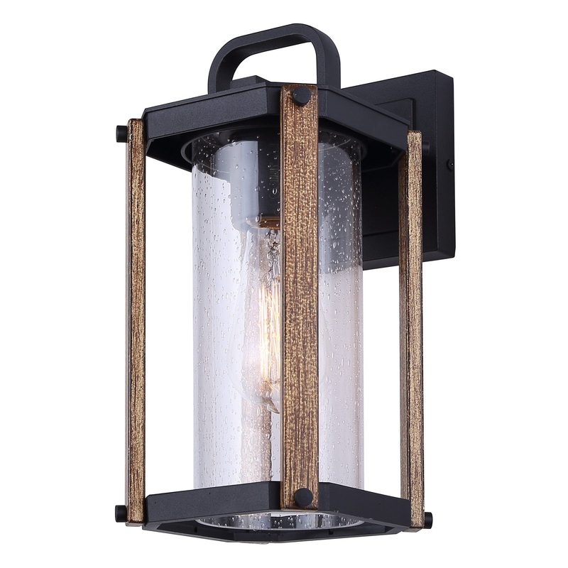 Aki 1-Light Outdoor Lantern Black and Wood
