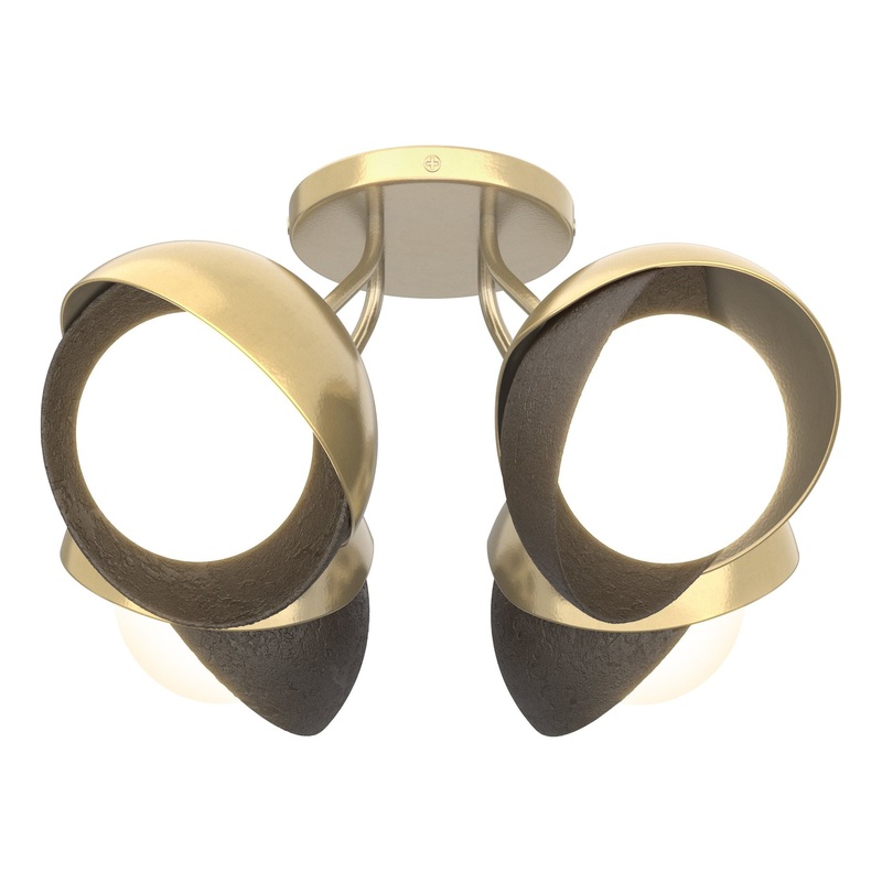 Brooklyn 4-Light Double Shade Semi-Flush Modern Brass Oil Rubbed Bronze