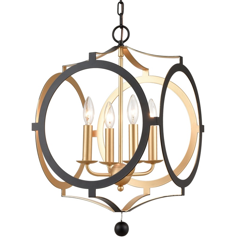 Crystorama ODE-704-BK-GA Odelle Four Light Chandelier Black / Antique Gold