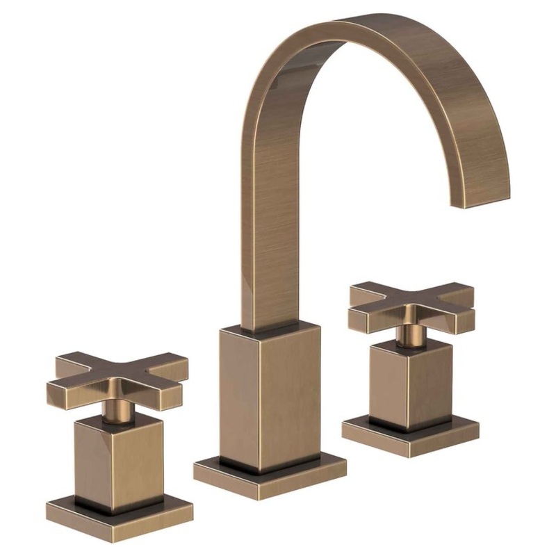 Lavatory Faucet Secant Widespread 8 to 20 Inch Spread 2 Cross ADA Antique Brass 1.2 Gallons per Minute Brass Spout Height 6-3/4 Inch