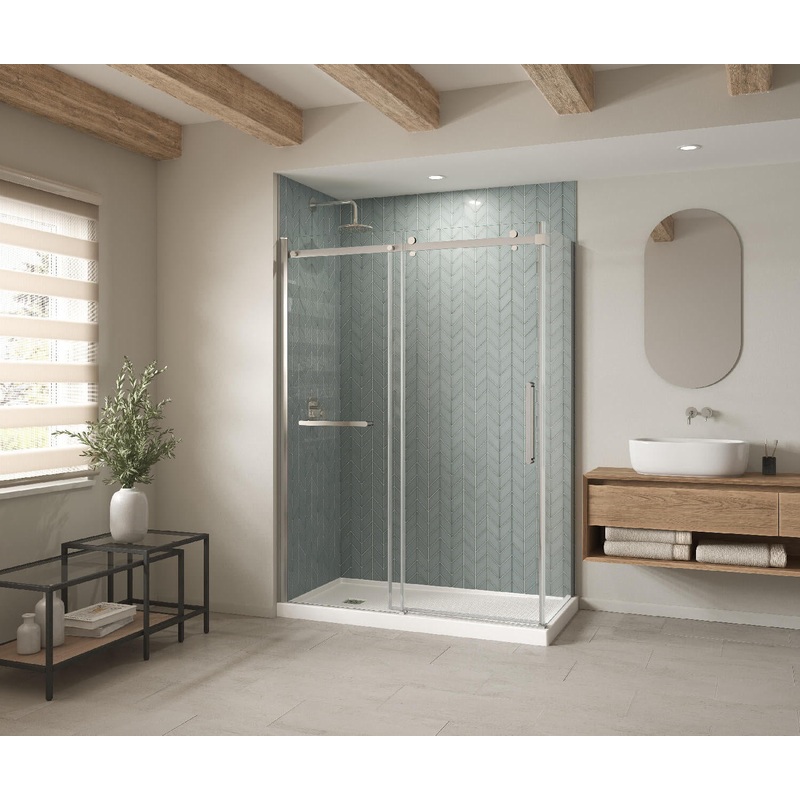 MAAX 420004-542-001-100 B3Square 6030 Acrylic Corner Left Shower Base in White with Anti-slip Bottom with Left-Hand Drain