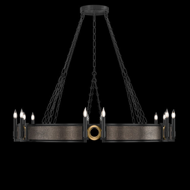 Mirage 49.75″W Round Chandelier Black Iron/Brass/Pebble