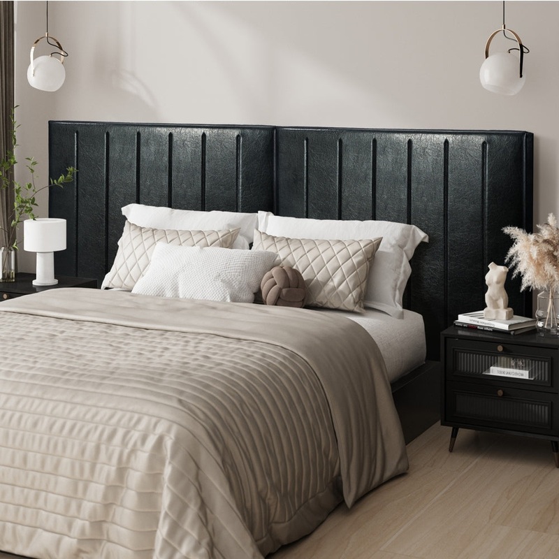 Oikiture Bed Frame Headboard Double Queen King Bedhead Black Leather