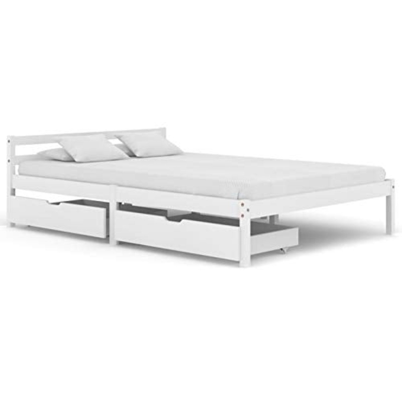 Tidyard Giroletto con 2 Cassetti Bianco in Massello di Pino 140×200 cm,Ogni Cassetto  Dotato di 4 Ruote