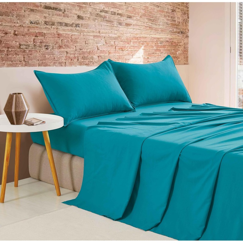 Vintage Washed Microfibre Sheet Set (Teal, Double)