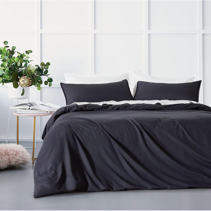 Bamboo Microfibre Quilt Cover Set – Charcoal – King