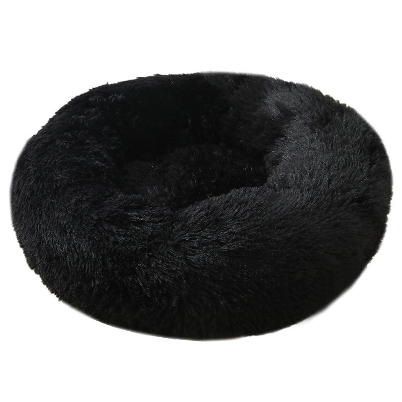 Black 50cm Cozy Round Pet Bed – Plush Cat & Dog Bed with Non-Slip Base, Machine Washable