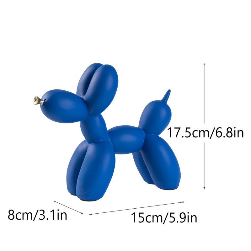 Blue Modern Resin Balloon Dog Sculpture – Playful Art Figurine with Golden Snout Accent
