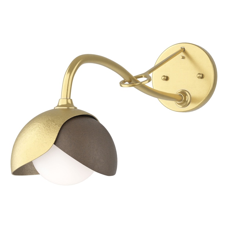 Brooklyn 1-Light Double Shade Long-Arm Sconce Modern Brass Bronze